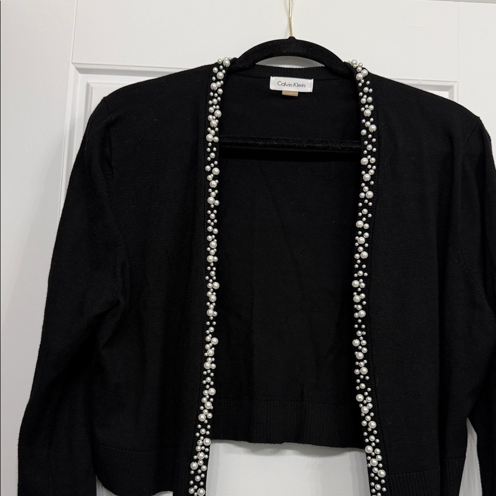 Calvin Klein Black Cardigan with Beaded Trim